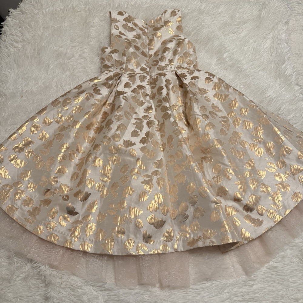 Catherine Malandrino Girls Cream White Gold Print Tulle Easter Dress Sz 10